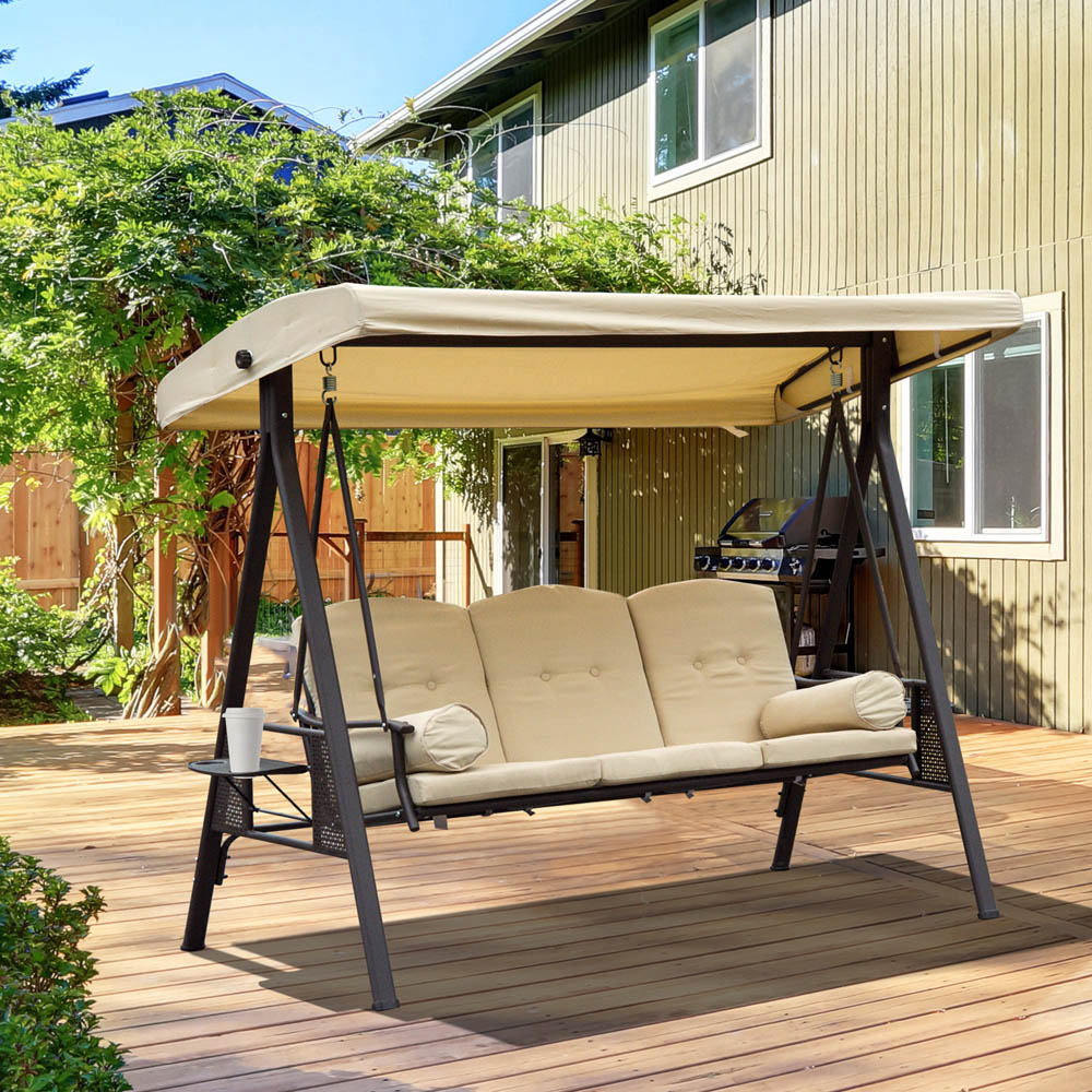 Outsunny 3 Seater Beige Steel Swing with Canopy Image 7