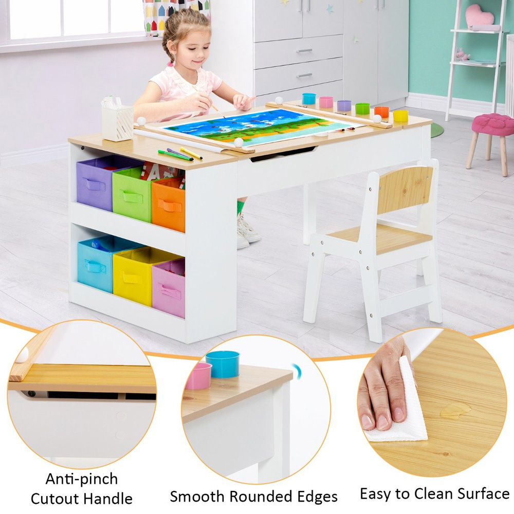 Costway 2 in 1 Kids Table and Chair Set Natural Image 5