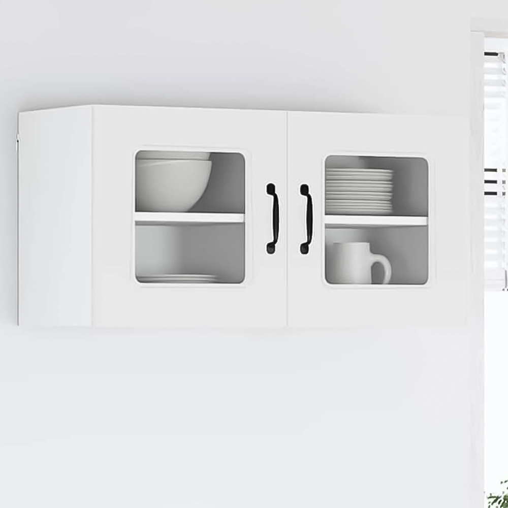 vidaXL Kalmar Single Glass Door White Wall Mounted Kitchen Cabinet Set of 2 Image 1