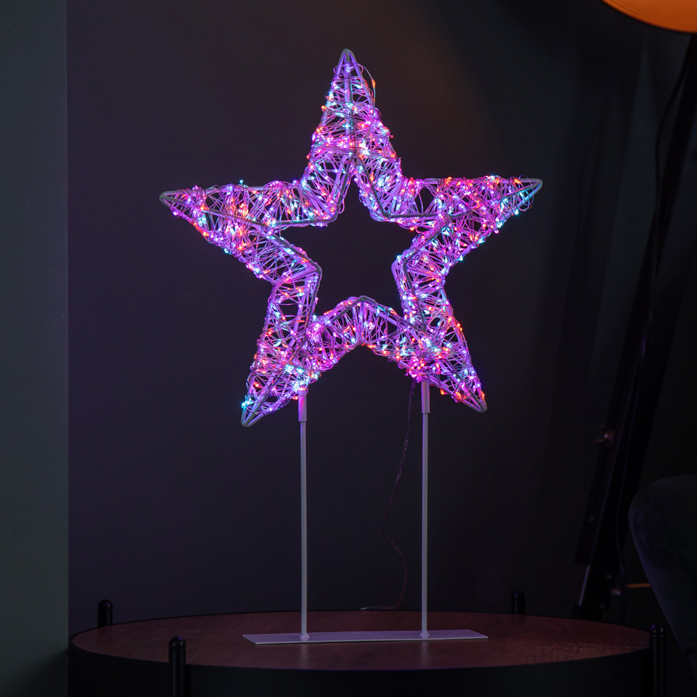 Samuel Alexander 720 Rainbow LED Light-Up Twinkling Silver Christmas Star with Metal Stand 45cm Image 1
