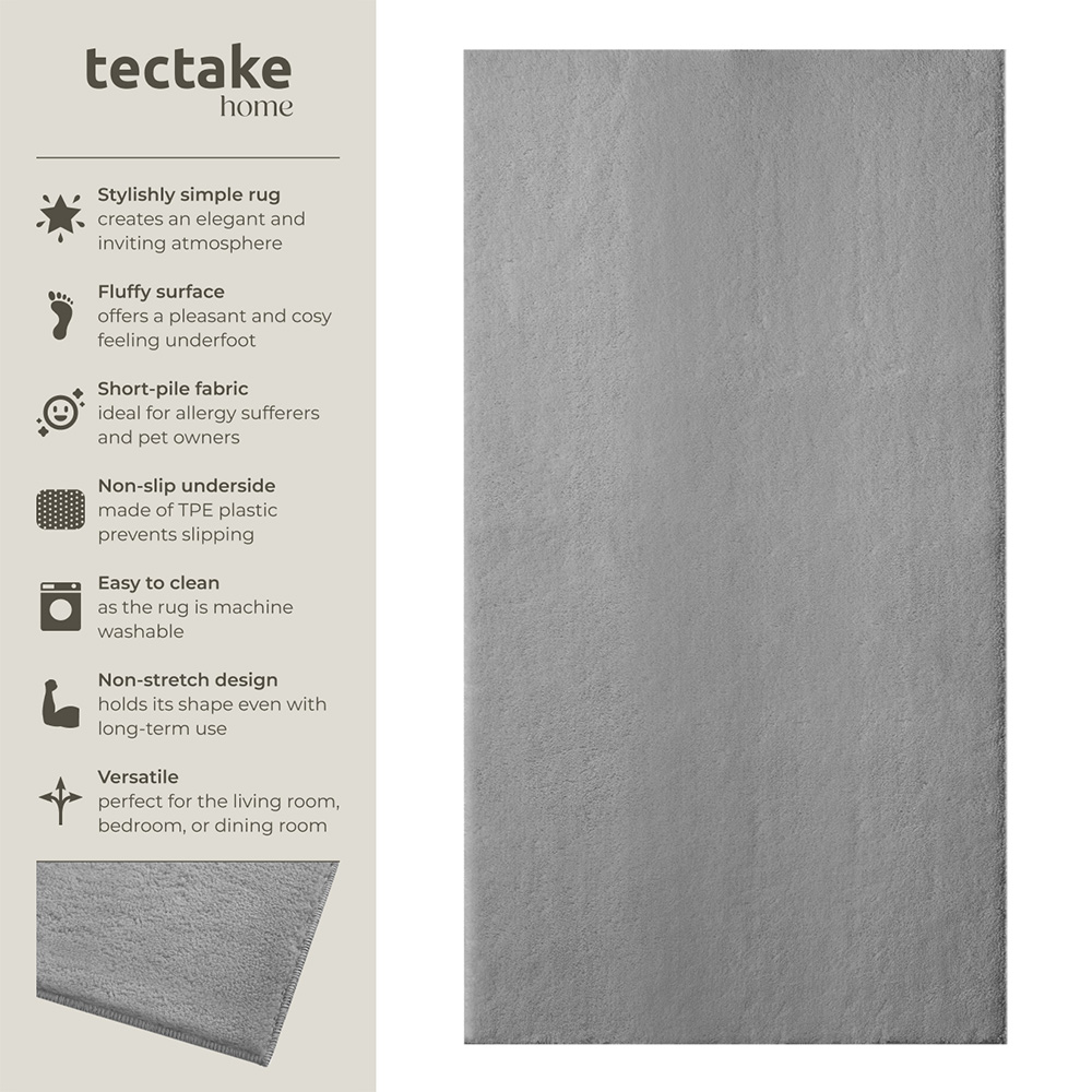 tectake Zonelle Grey Short Pile Ultra Soft Rug 110 x 60cm Image 7
