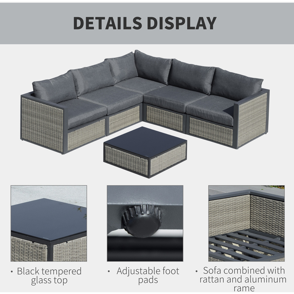 Outsunny 5 Seater Grey PE Rattan Sofa Lounge Set Image 4