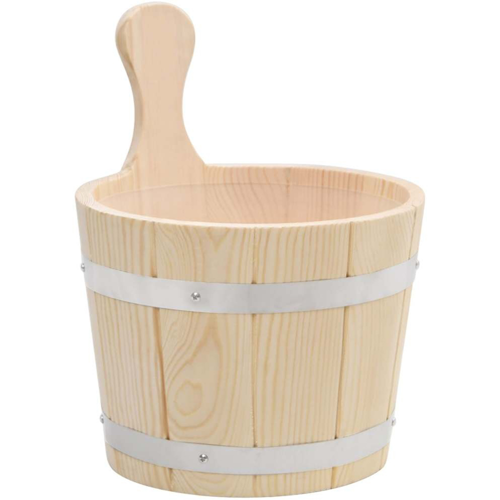 Walplus 5L Solid Pine Wood Sauna Bucket and Ladle Set Image 2