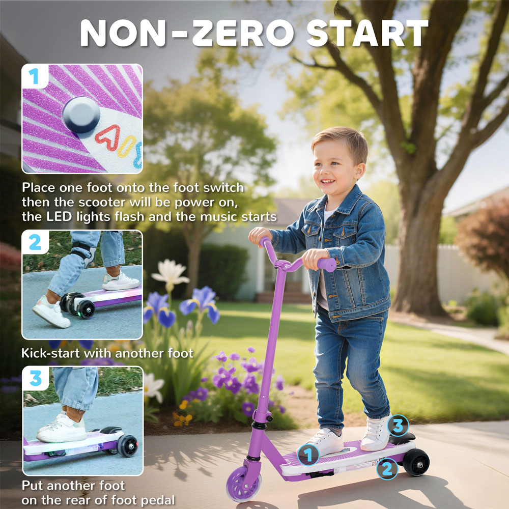 Tommy Toys AIYAPLAY Purple Electronic Ride-On Scooter with Auxiliary Rear Wheels Image 4