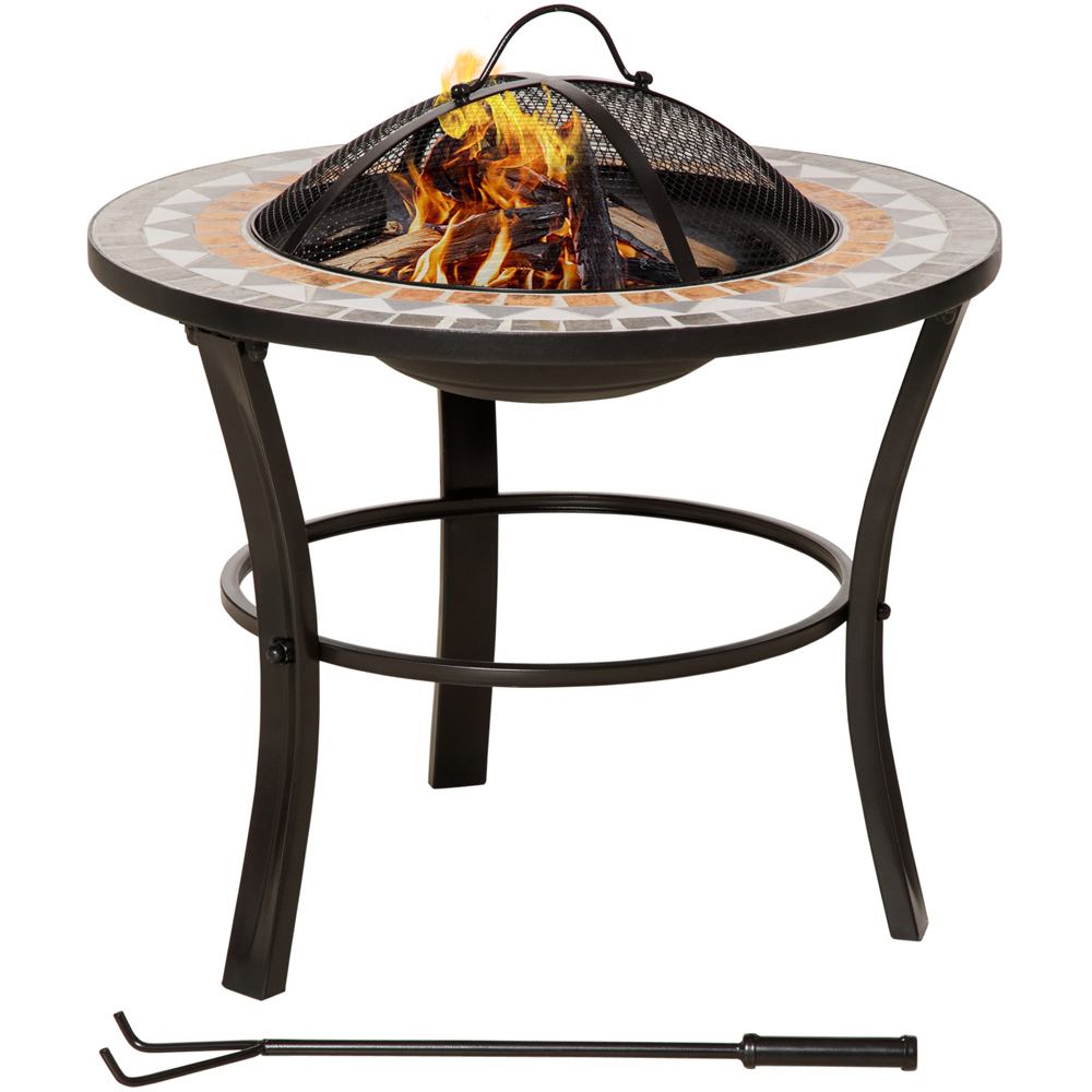 Outsunny Metal Round Fire Pit Table 60cm with Mosaic Outer Image 1
