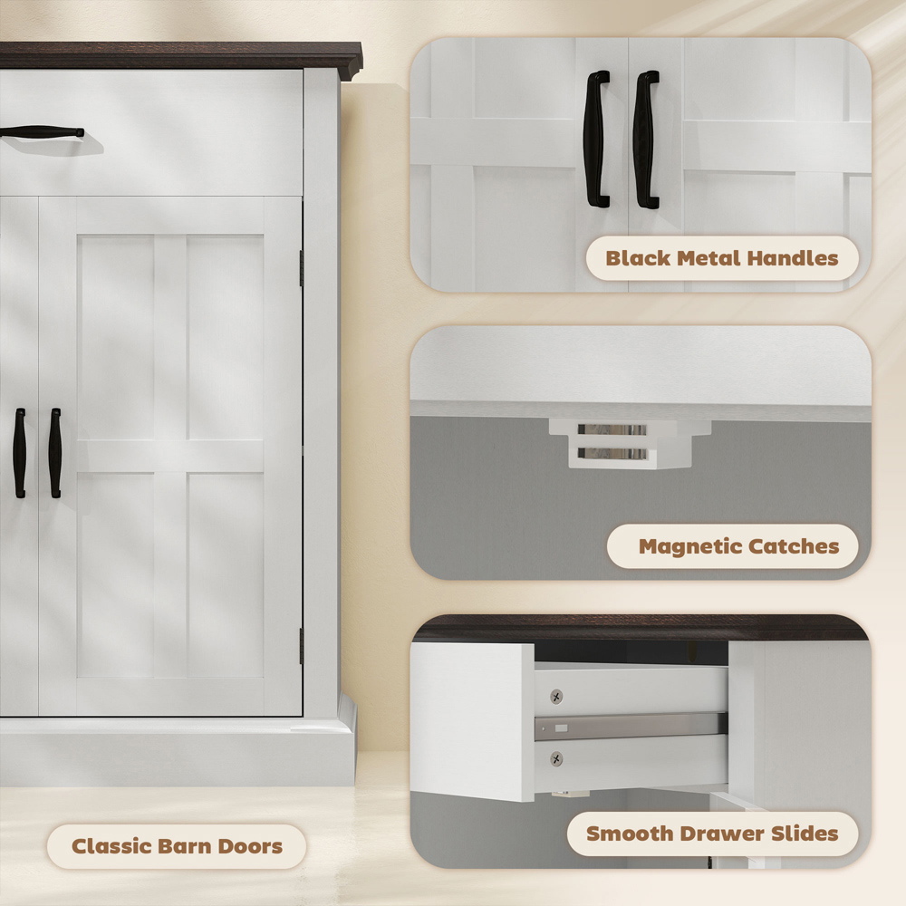 HOMCOM 2 Barn Door White Sideboard Storage Cabinet Image 6