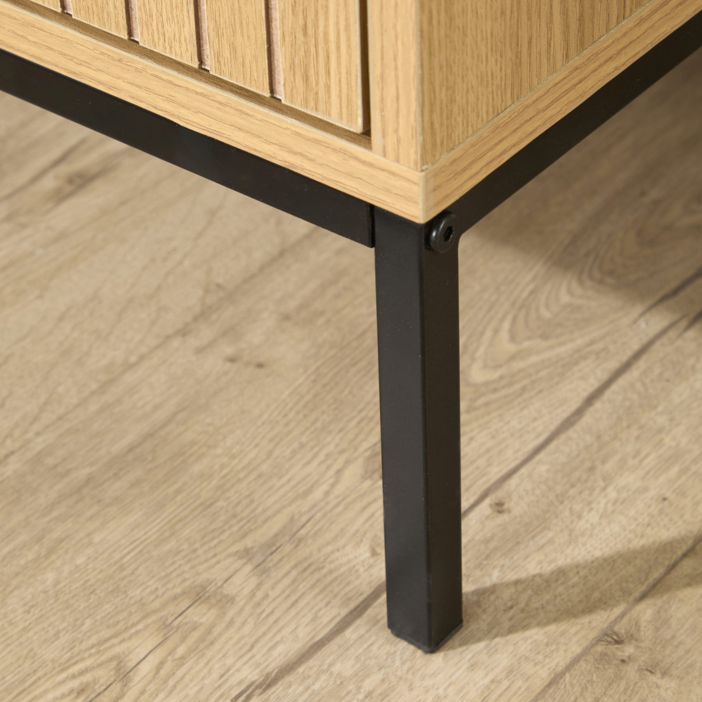 Home Source Wisbench 3 Drawer Oak and Black Wooden Wide Chest of Drawers Image 5