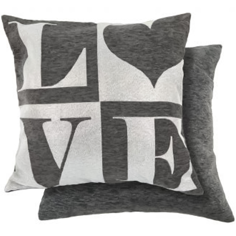 Serene Amor Love Black Grey Cushion Cover 43 x 43cm Image