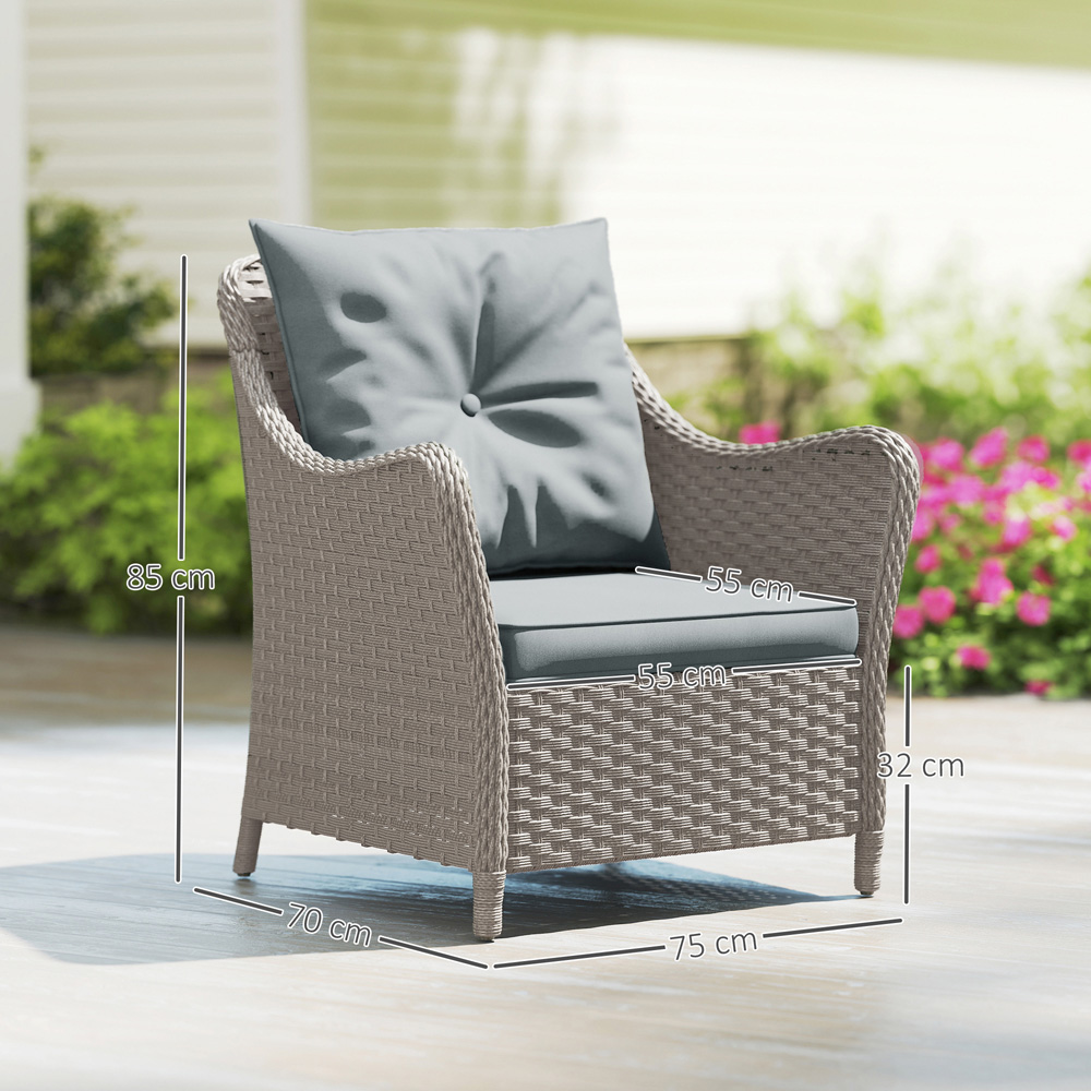 Outsunny Set of 2 Light Grey Cushioned PE Rattan Garden Chair Image 9