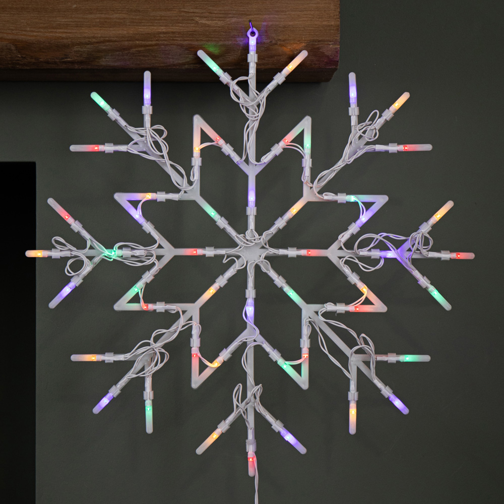 Samuel Alexander 50 Multicoloured LED Battery Operated Light-Up Snowflake Christmas Decoration 34cm Image 1