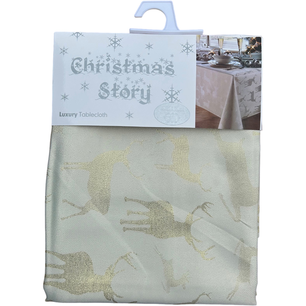 Christmas Story Cream and Gold Stag Tablecloth 130 x 200cm Image 1