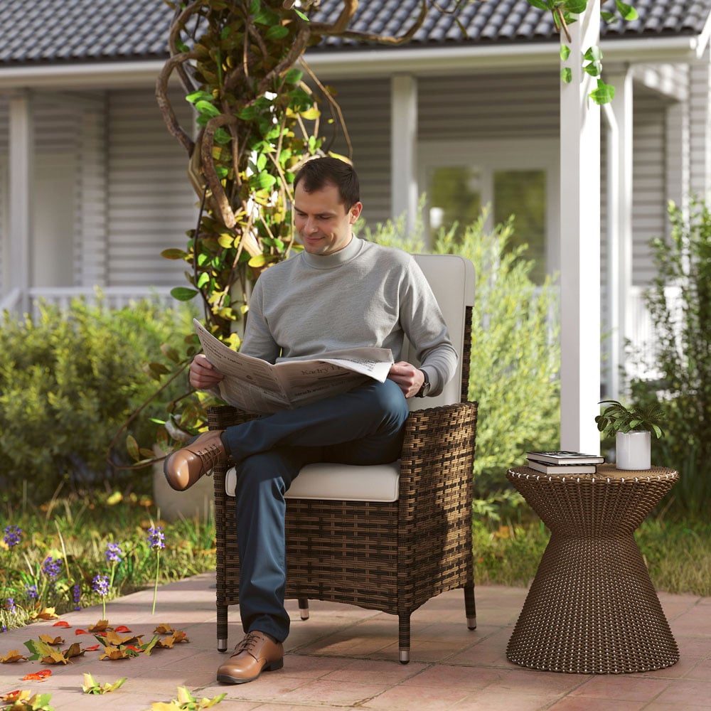 Outsunny Cream White Rattan Adjustable Backrest Garden Recliner Chair Image 3