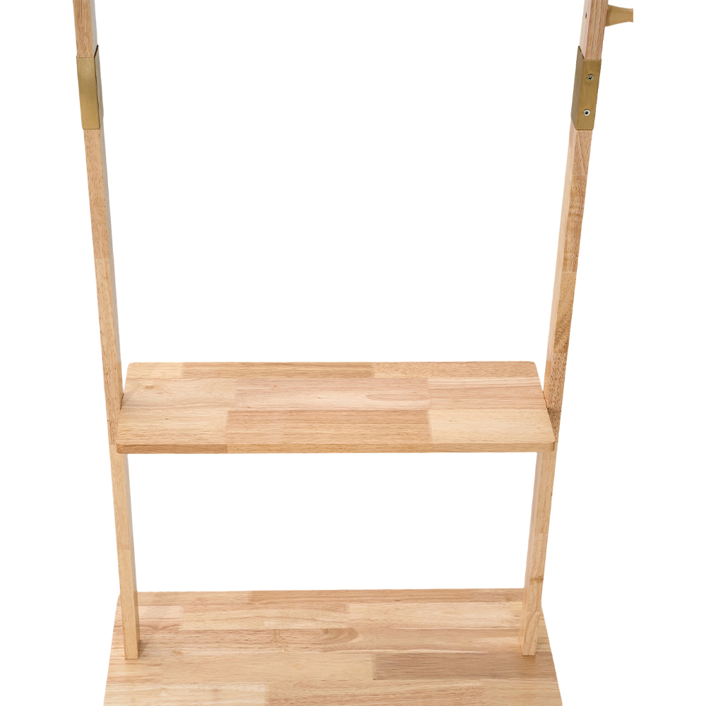 Living and Home Single Shelf Natural Freestanding Clothes Rack with 5 Hooks Image 5