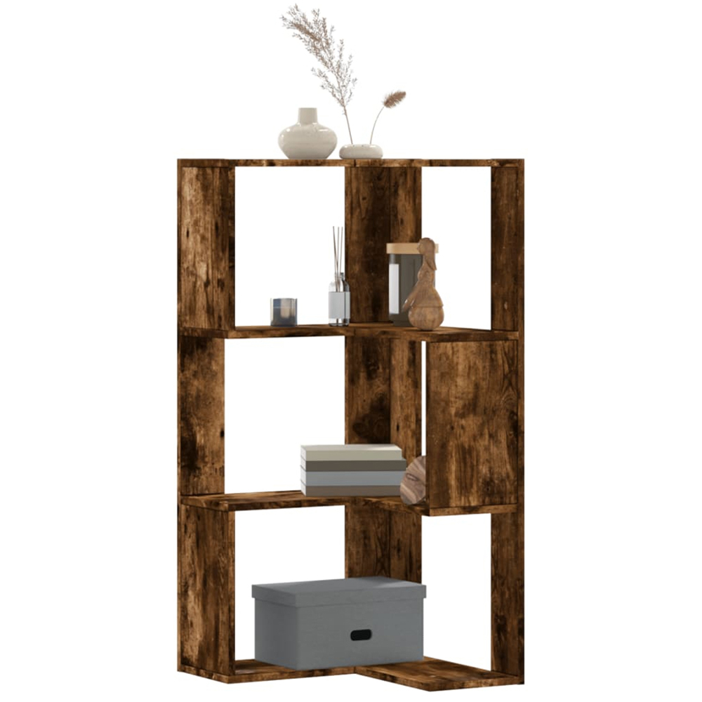 vidaXL 3 Shelf Smoked Oak Corner Bookcase Image 2