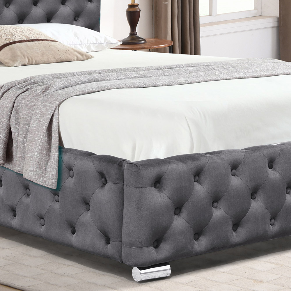 Comfy Living Double Grey Tufted Fabric Bed Frame Image 3