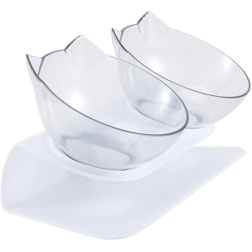 H&O Direct Transparent Double Bowl Elevated Tilted Pet Feeder with White Stand Image 1