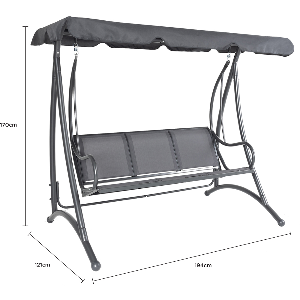 Charles Bentley 3 Seater Grey Garden Swing Seat with Canopy Image 9