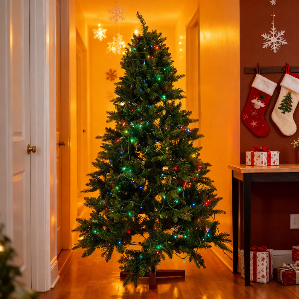 Living and Home RGB Pre-Lit Artificial Christmas Tree Lights with Wood Stand 4ft 1.2m Image 2