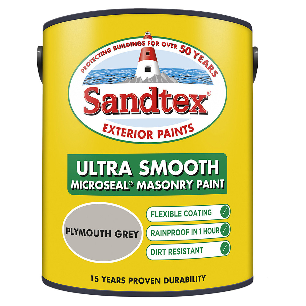 Sandtex Walls Plymouth Grey Ultra Smooth Microseal Masonry Paint 5L Image 2