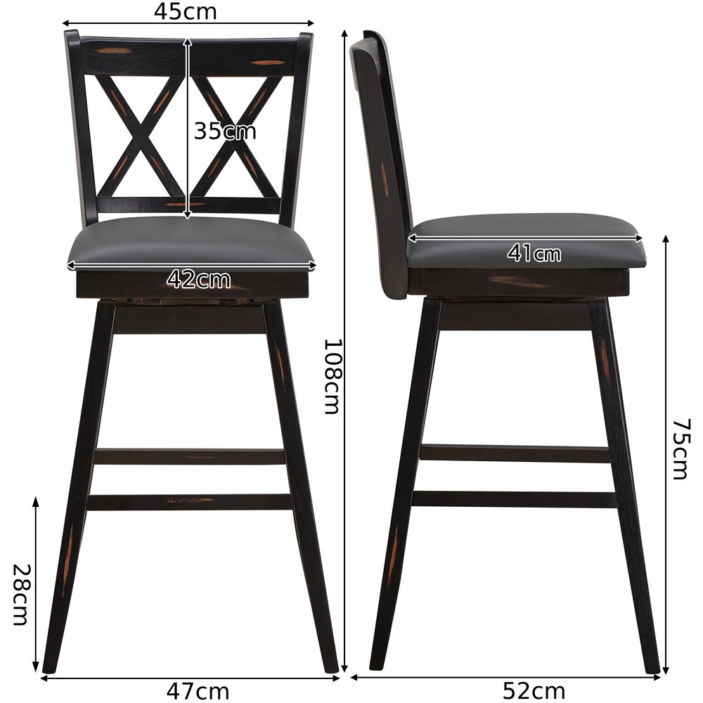 Costway Black Counter Height Bar Stool with Upholstered Cushion Set of 2 Image 7