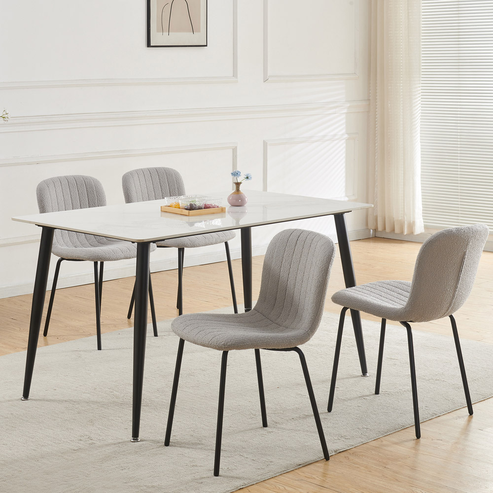 Bella Set of 4 Light Grey Teddy Faux Fur Stitched Design Dining Chairs Image 6