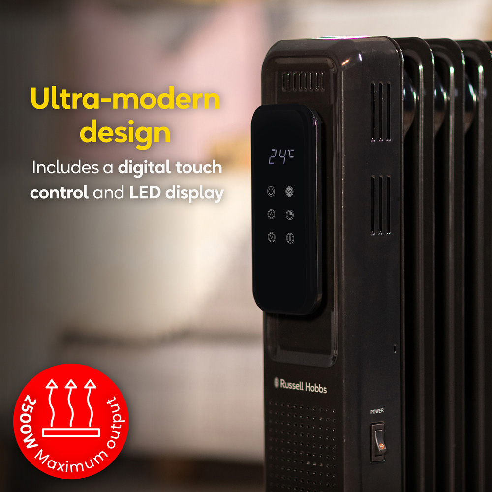Russell Hobbs Black 11-Fin Digital Touch Control Oil Filled Radiator 2500W Image 4
