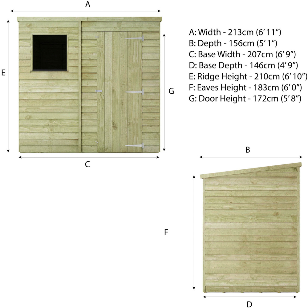 Mercia 7 x 5ft Overlap Pent Shed Image 8
