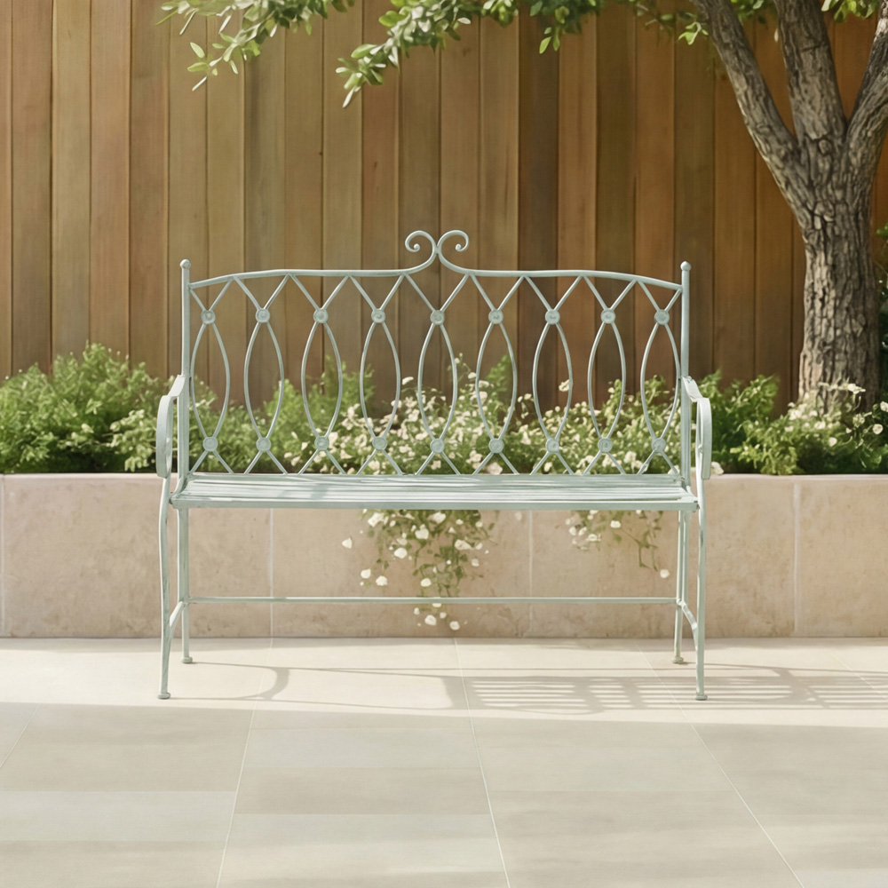Charles Bentley 2 Seater Heritage Green Decorative Rustic Metal Garden Bench Image 7