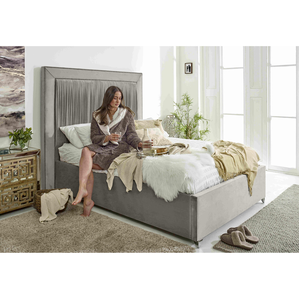 Eleganza Alexandra Super King Size Silver Plush Velvet Bed Frame with Pleated Headboard Image 4