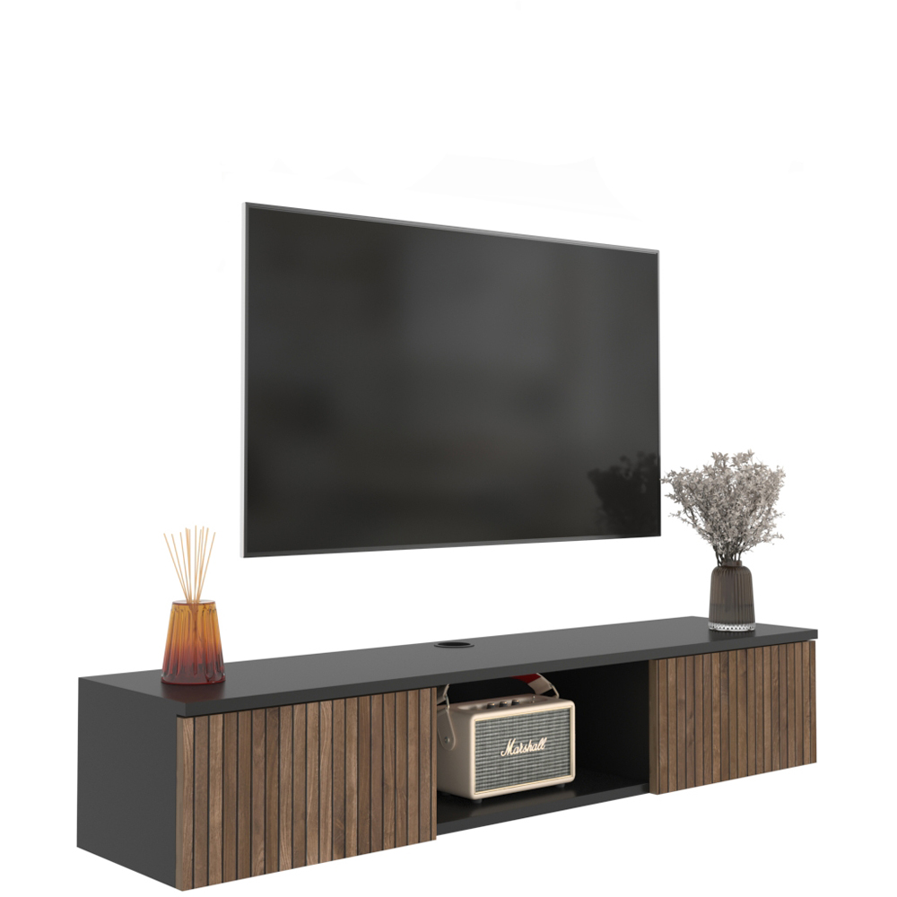 Decorotika Elia 2 Door Single Shelf Black and Alina Wall Mounted TV Unit Image 2