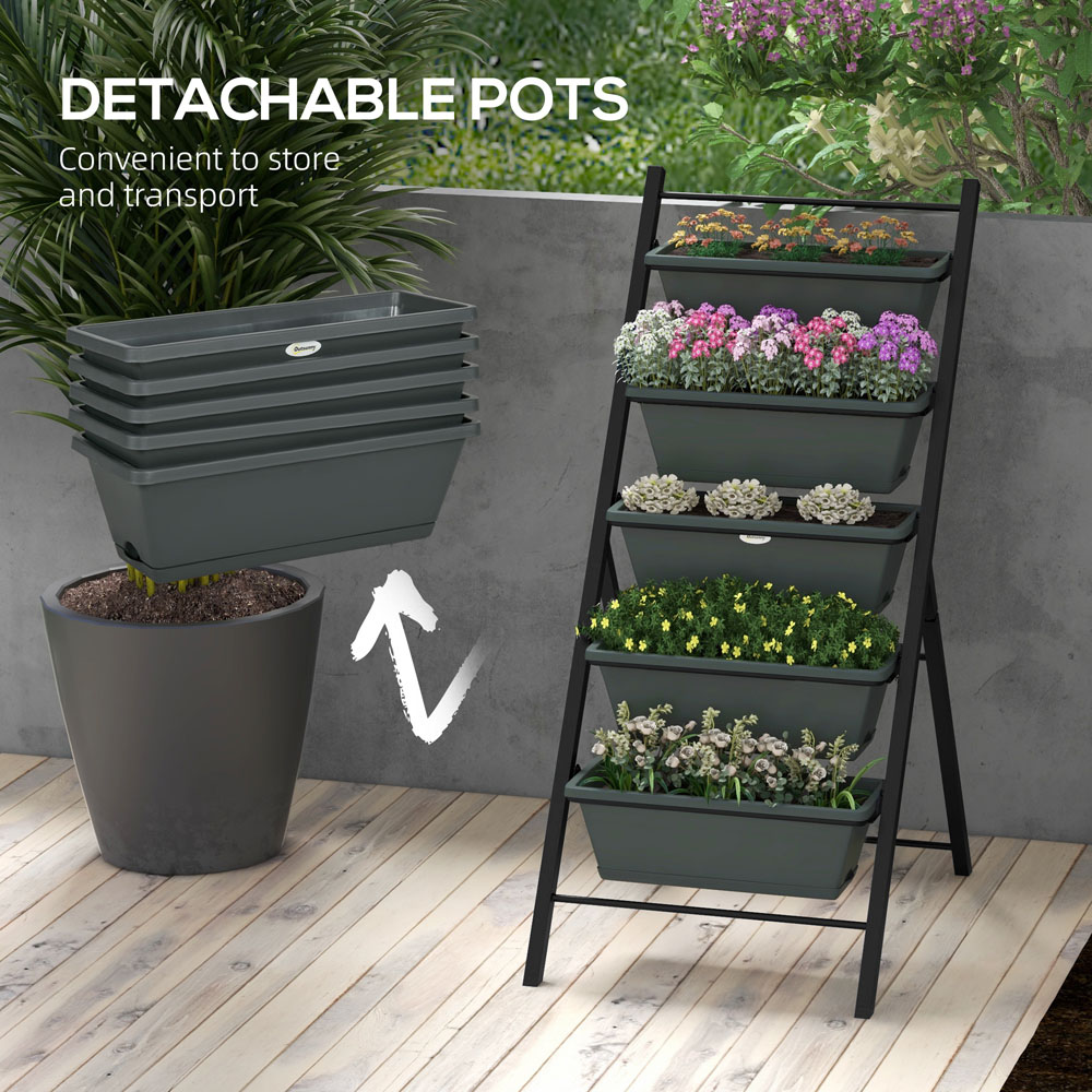 Outsunny Grey 5 Tier Vertical Raised Planter with Container Boxes Image 5