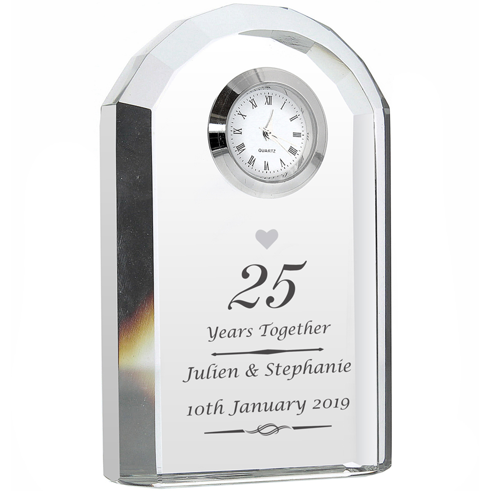 Personalised Memento Personalised Silver Anniversary Crystal Clock Image 1