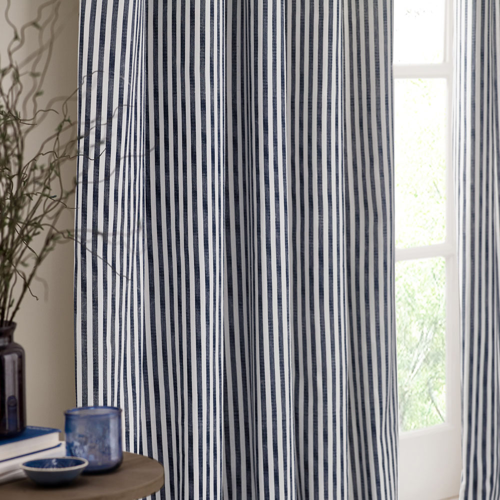 Yard Hebden Blue Striped Cotton Pencil Pleat Curtains 168 x 137cm Image 3