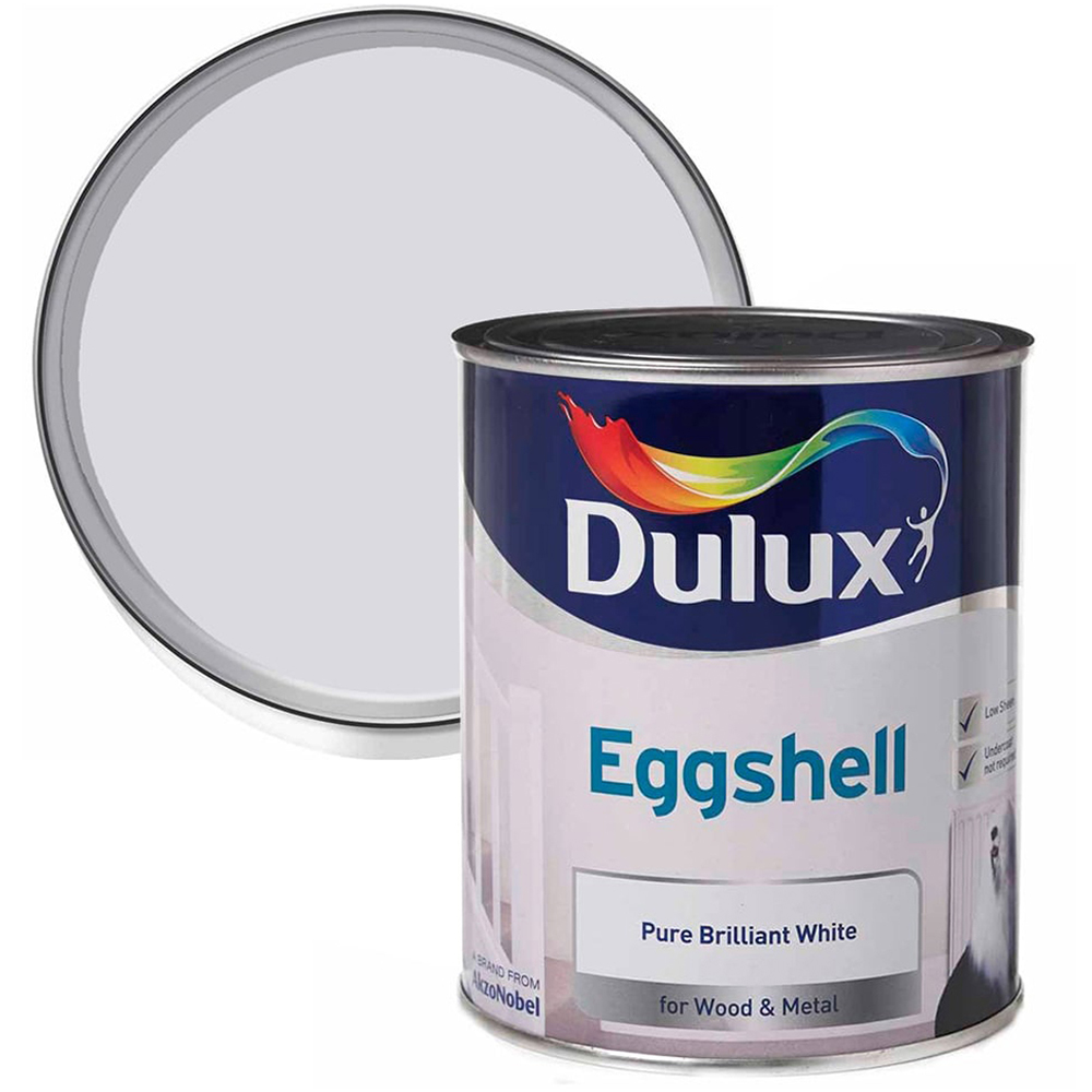 Dulux Wood & Metal Pure Brilliant White Eggshell Paint 750ml Image 1