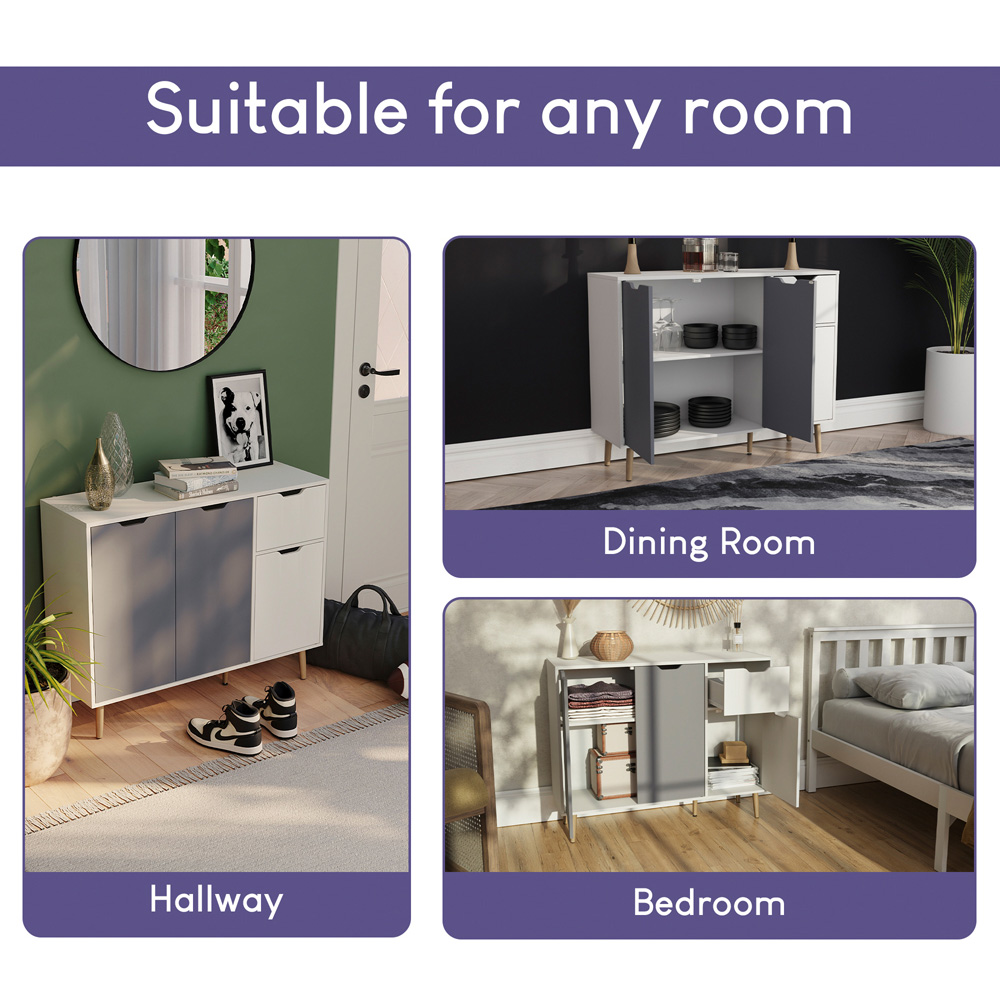 Vida Designs 3 Door Single Drawer Grey and White Sideboard Image 4