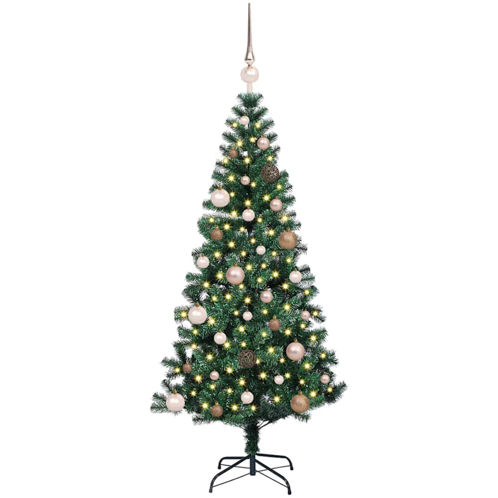 vidaXL Pre-Lit Rose Gold Baubles Green Artificial Christmas Tree 5ft Image 1