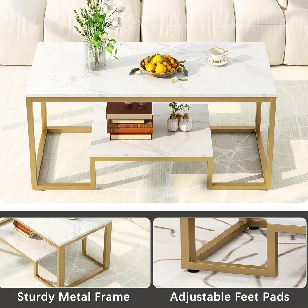 Alivio Single Shelf White Modern Industrial Coffee Table Image 8