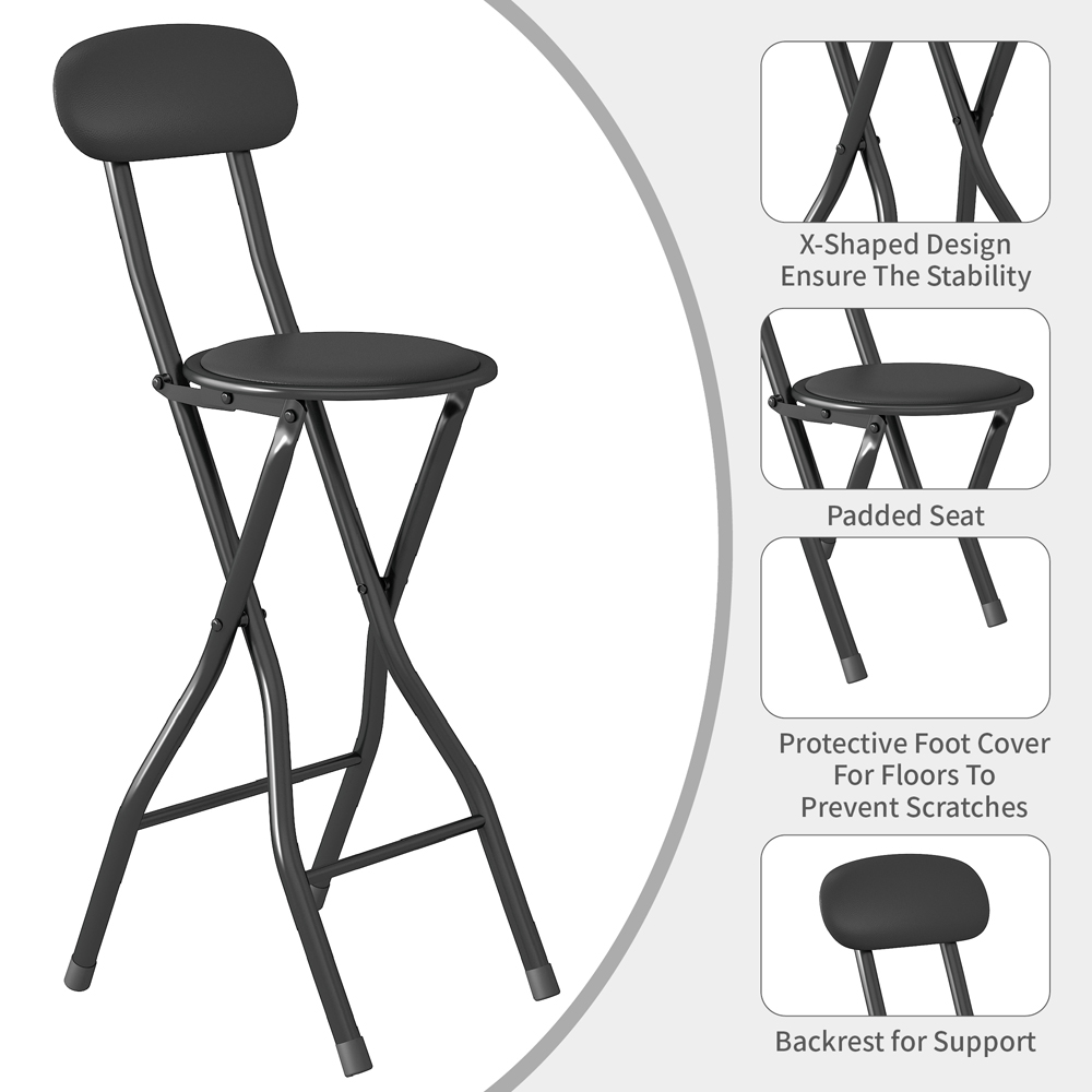 Black Padded Folding Bar Stool Set of 4 Image 3
