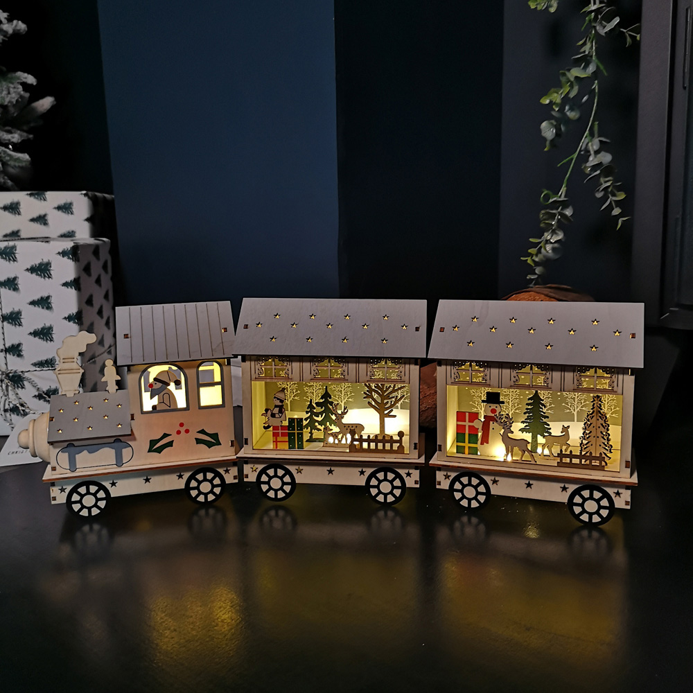 Samuel Alexander Wooden Christmas Train and Carriages Scene Decoration 16cm Image 2