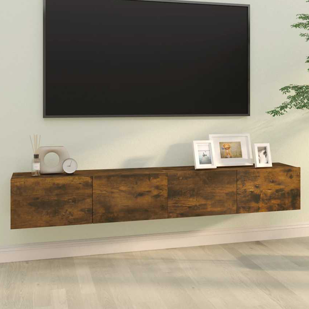 vidaXL 2 Door Smoked Oak Wall Mounted TV Cabinet Set of 2 Image 1