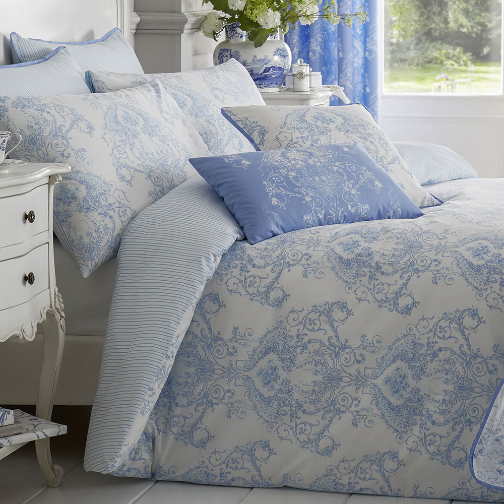 Bellissimo Home Double Blue Toile Duvet Set Image 2
