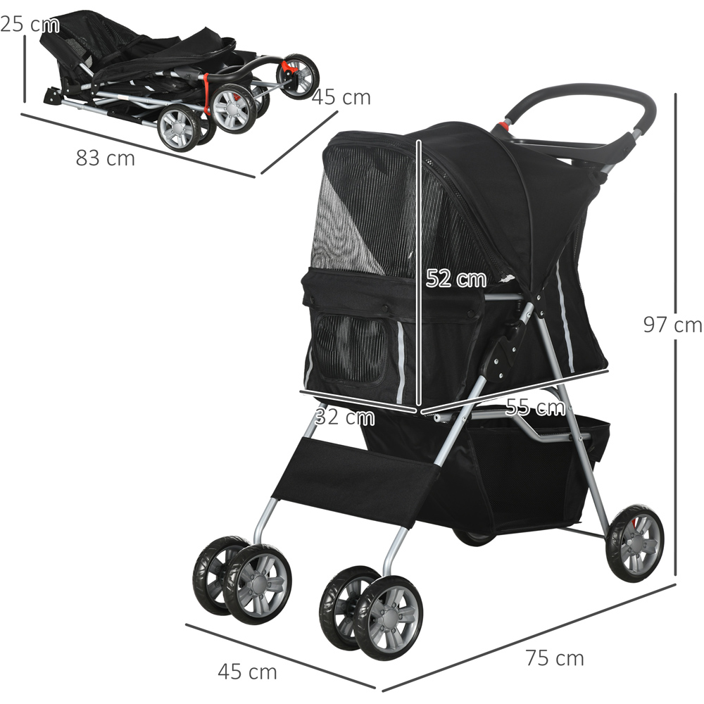 PawHut Deluxe 3 Wheel Pet Stroller Black Image 7