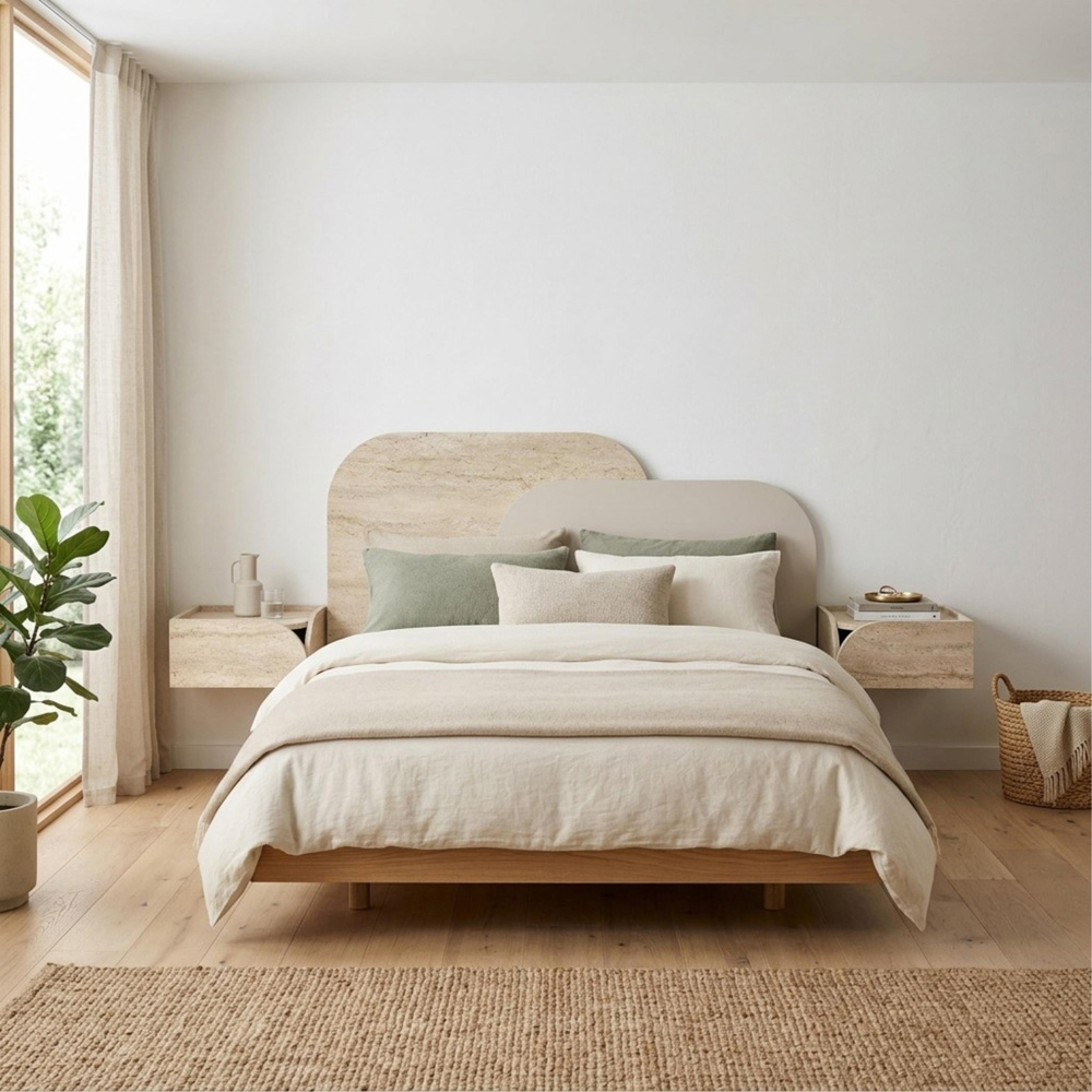 Decortie Rove 2 Overlapping Panel Travertine Wall-Mounted Headboard Image 3