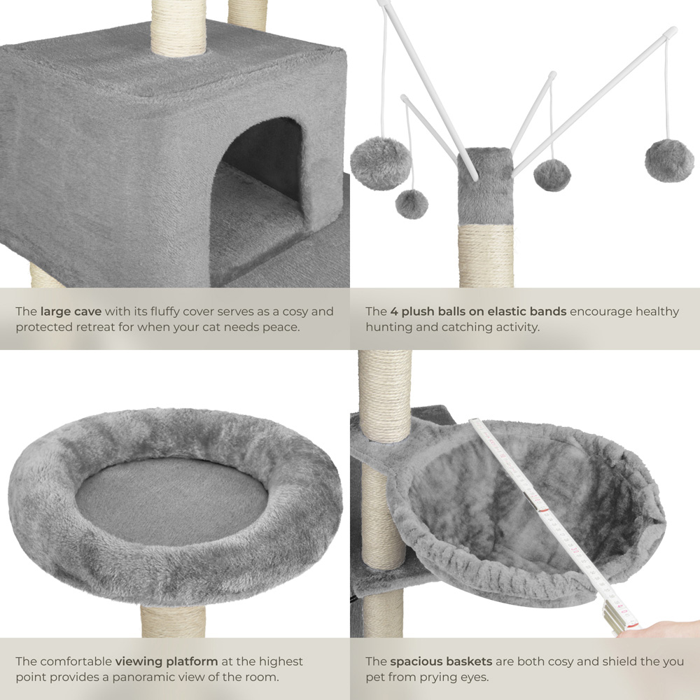 tectake Lilou Grey Cat Tree with Scratching Post 165cm Image 4