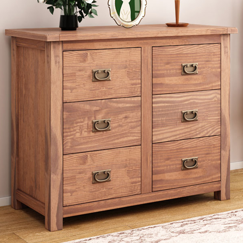 Cabinet Bits Padua 6 Drawer Brown Brass Drop Handle Chest of Drawers Image 1