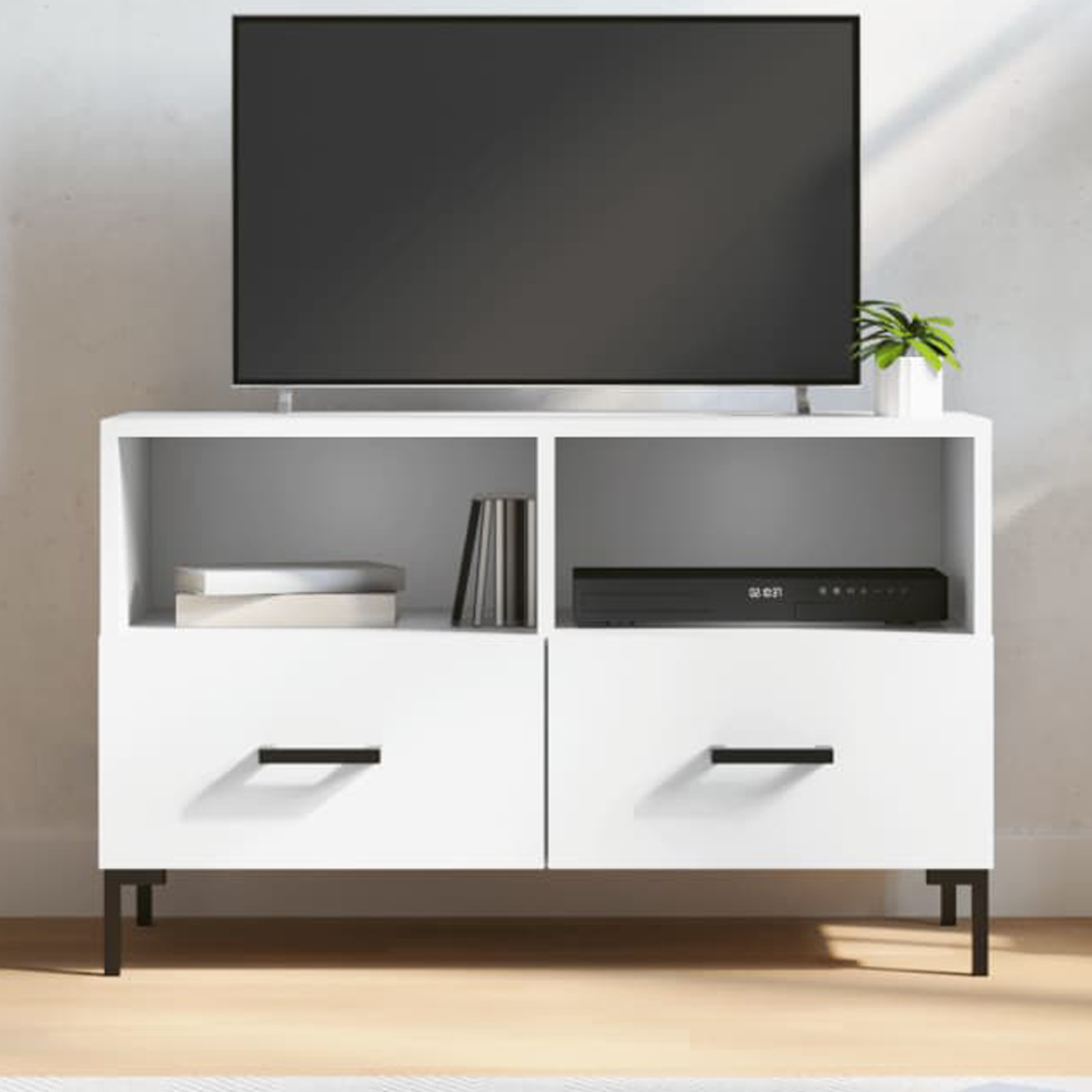 vidaXL 2 Drawer 2 Shelf White TV Cabinet Image 1
