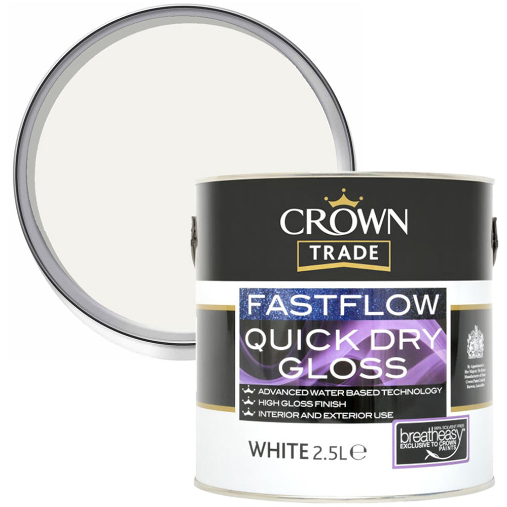 Crown Trade Fastflow White Quick Dry Gloss Paint 2.5L Image 1