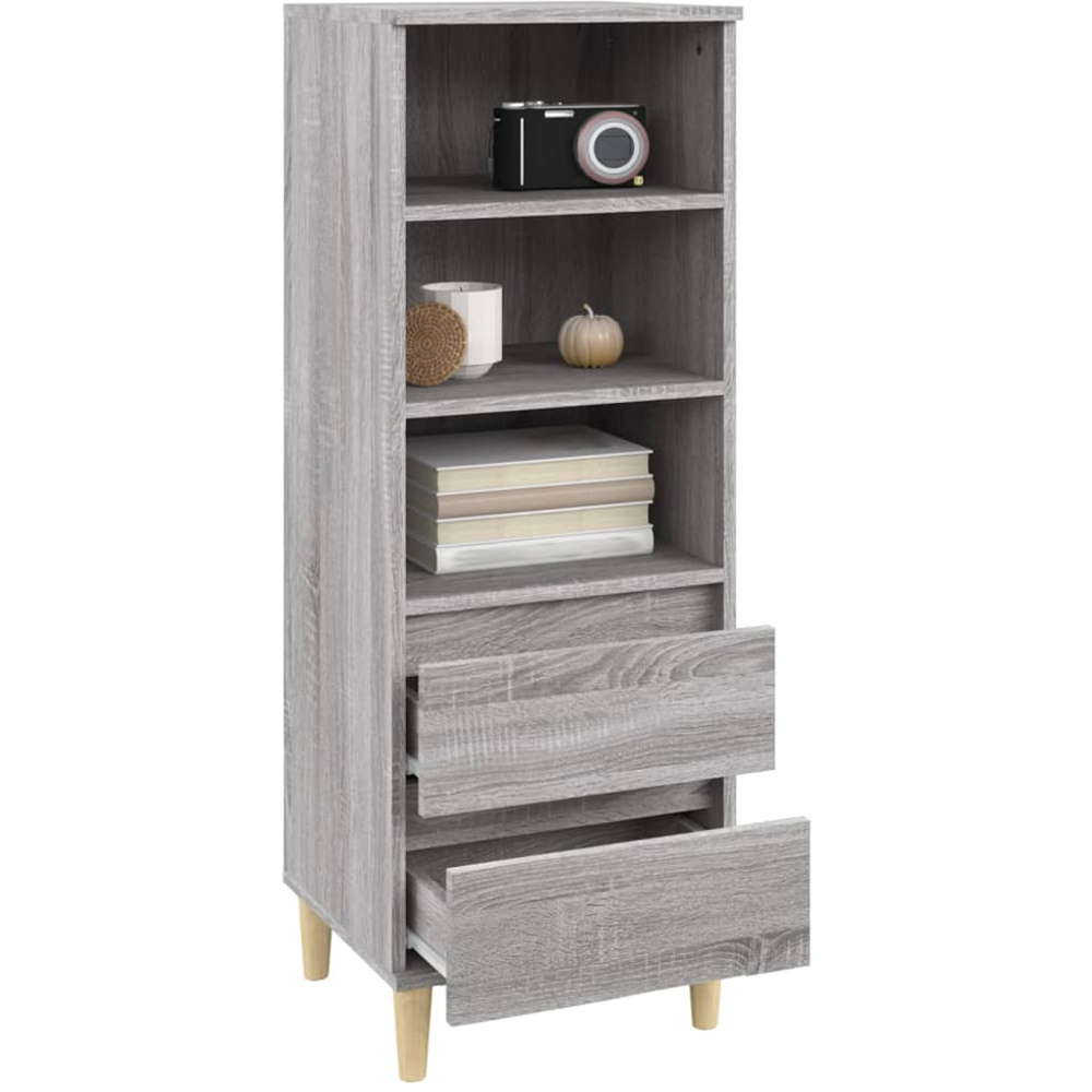 vidaXL 2 Drawer 3 Open Shelf Grey Sonoma Highboard with Wooden Legs Image 7