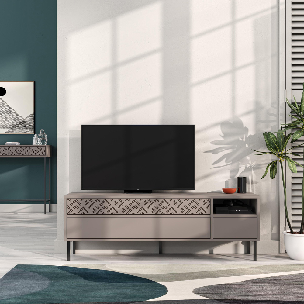 Decortie Heaton 3 Drawer Single Shelf Light Mocha TV Stand Image 5