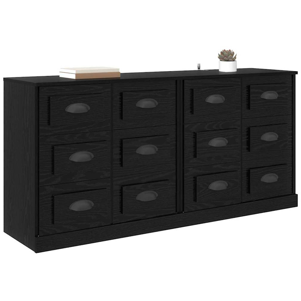 vidaXL 6 Drawer Black Oak Sideboard Set of 2 Image 3
